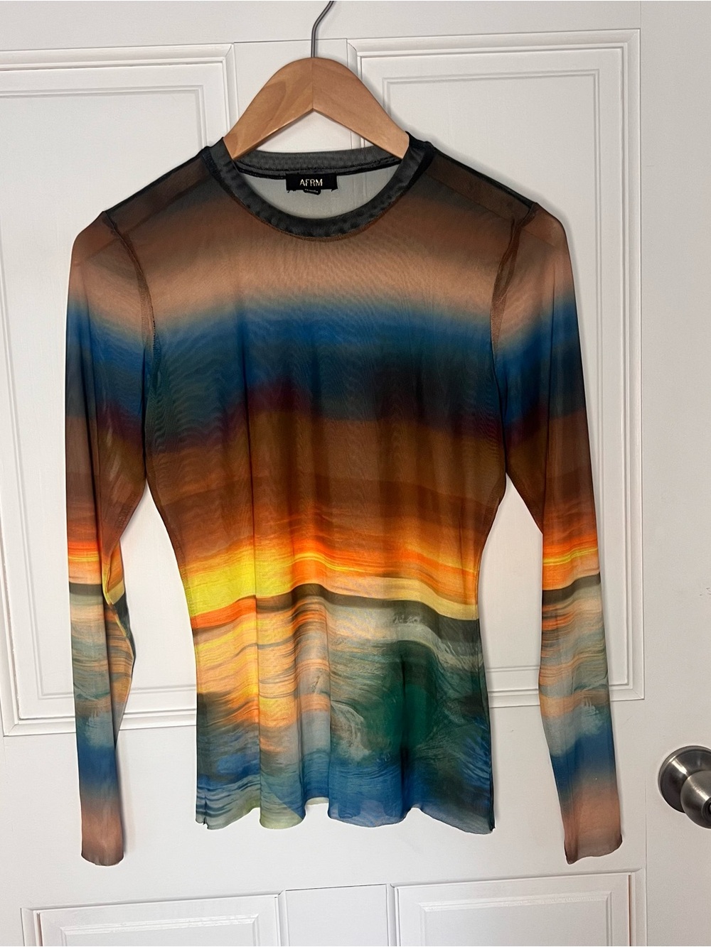 AFRM Multicolor Sunset Stripe Sheer Long-Sleeve Top